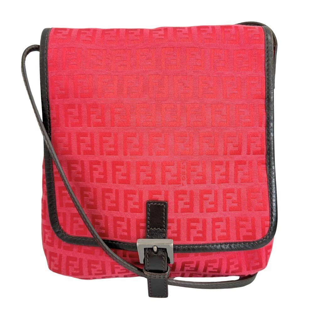 Fendi Zucca Shoulder Bag Canvas Crossbody Snap Buttons
